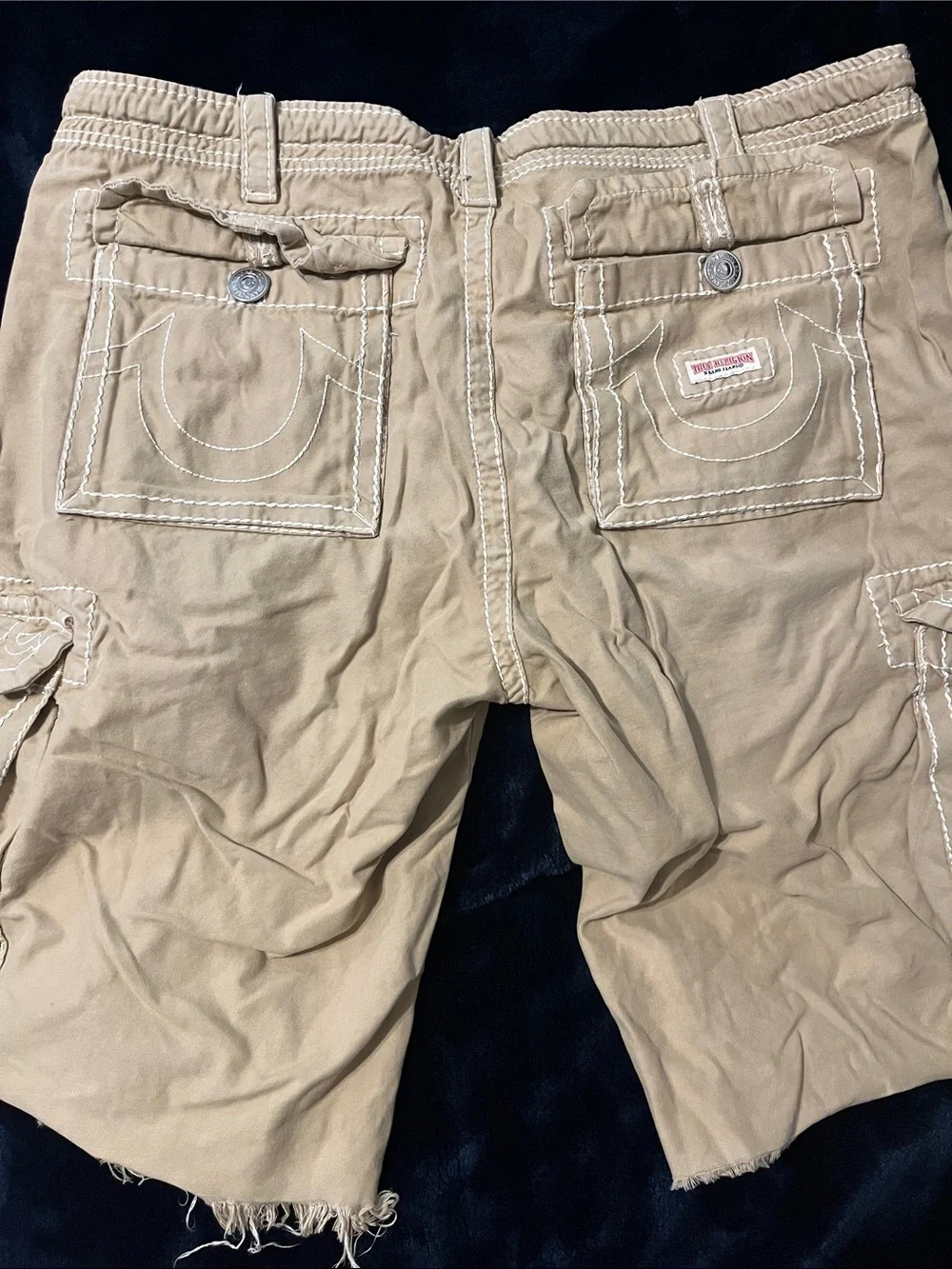 True Religion Men's Tan Cargo Shorts with Contrast Stitching